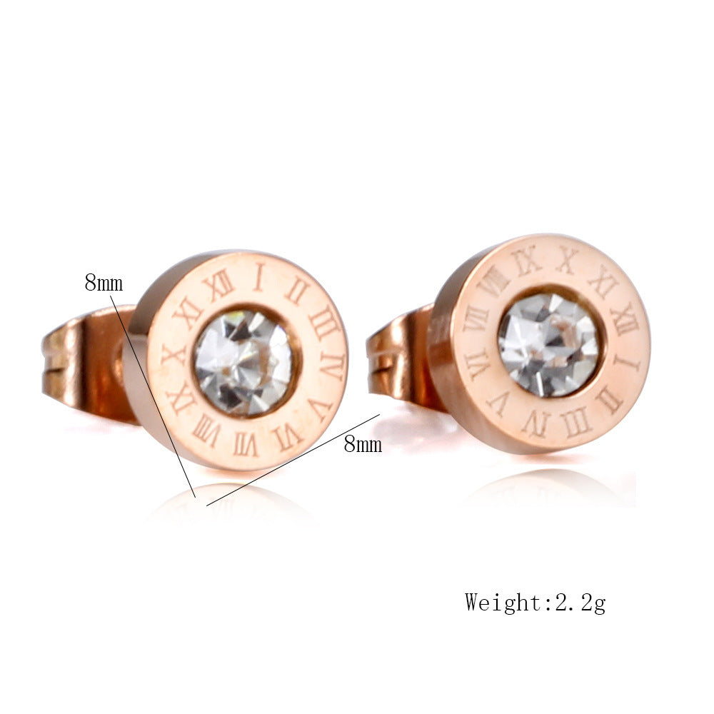 Roman Numerals and Diamond Stud Earrings