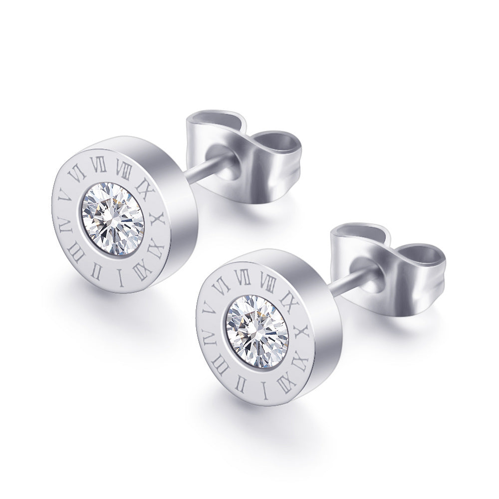 Roman Numerals and Diamond Stud Earrings